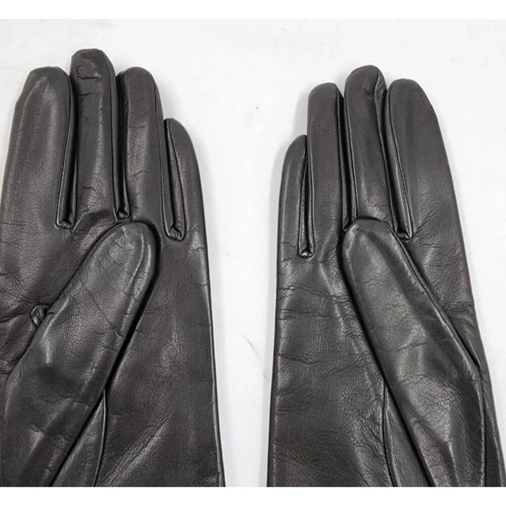 Bloomingdale's Cashmere-Lined Leather Gloves Women's 7 Gray Pull On Closure